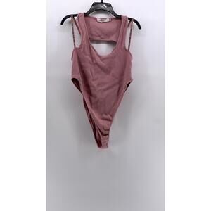SANTE GRACE Women's Pink Ribbed Cutout Bodysuit SZ 1X
